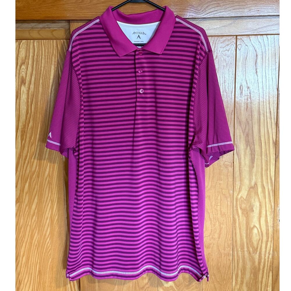 Antigua Desert Dry Pink & Purple Striped Golf Polo Shirt XXL